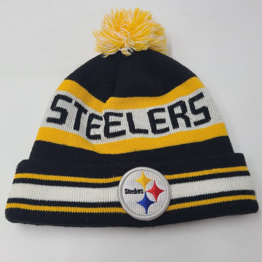 Pittsburgh Steelers Hat Beanie New Era Black Yellow White NFL Pom Stocking Cap